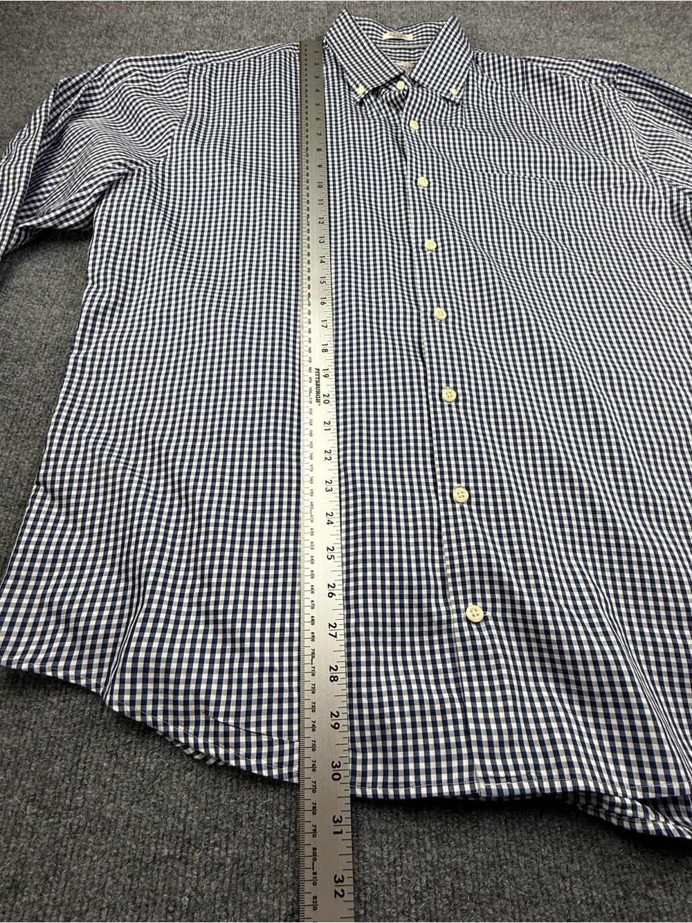Peter Millar Crown Soft Navy and White Gingham Button-Down Shirt, Size XL - Picture 8 of 11